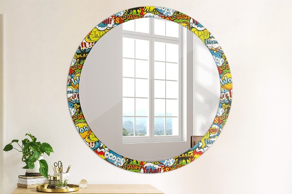 Miroir rond cadre avec impression Modèle de style comique