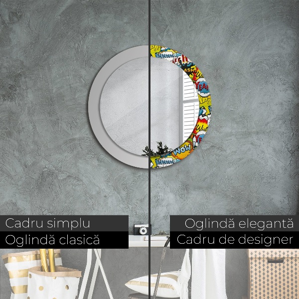 Miroir rond cadre avec impression Modèle de style comique