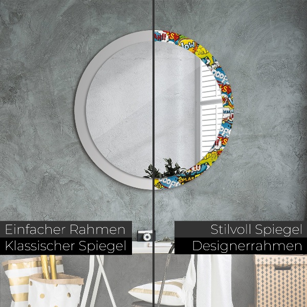 Miroir rond cadre avec impression Modèle de style comique