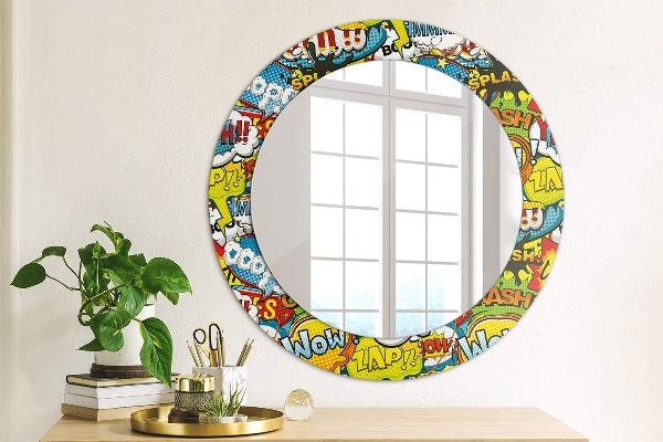 Miroir rond cadre avec impression Modèle de style comique