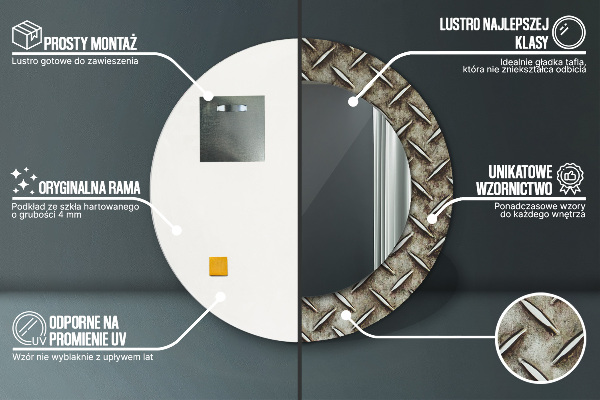 Miroir rond cadre avec impression Texture en acier