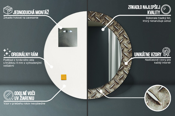 Miroir rond cadre avec impression Texture en acier