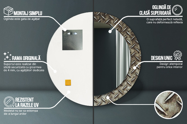 Miroir rond cadre avec impression Texture en acier