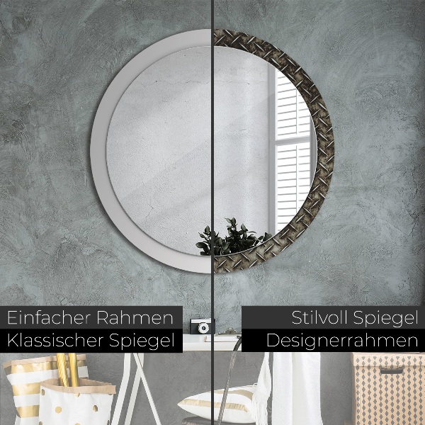 Miroir rond cadre avec impression Texture en acier
