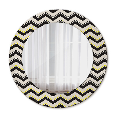 Miroir rond cadre avec impression Motif en zigzag