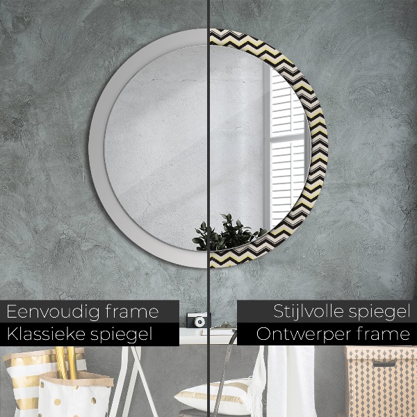 Miroir rond cadre avec impression Motif en zigzag