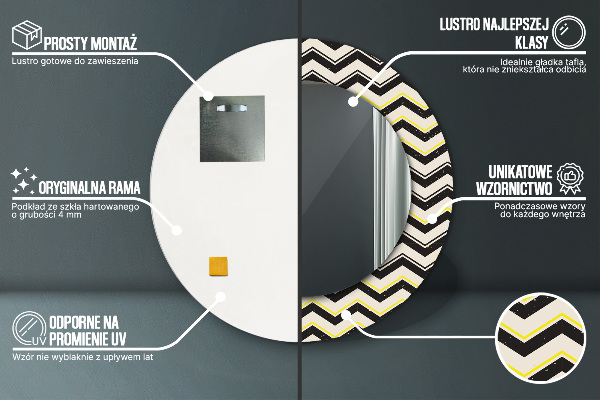Miroir rond cadre avec impression Motif en zigzag