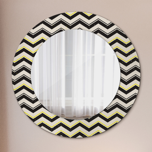 Miroir rond cadre avec impression Motif en zigzag