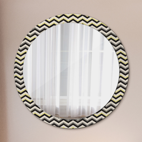 Miroir rond cadre avec impression Motif en zigzag