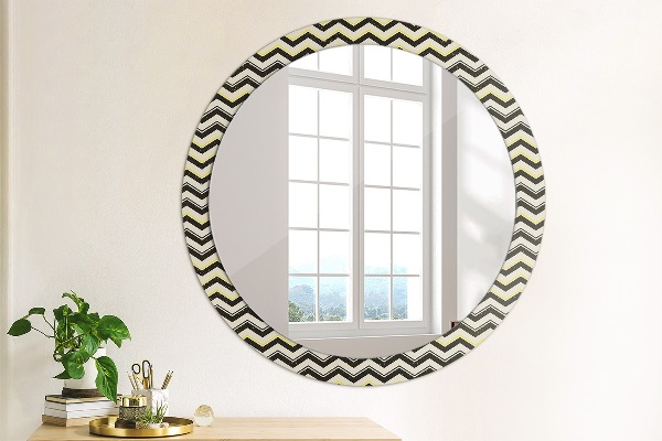 Miroir rond cadre avec impression Motif en zigzag