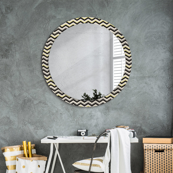 Miroir rond cadre avec impression Motif en zigzag