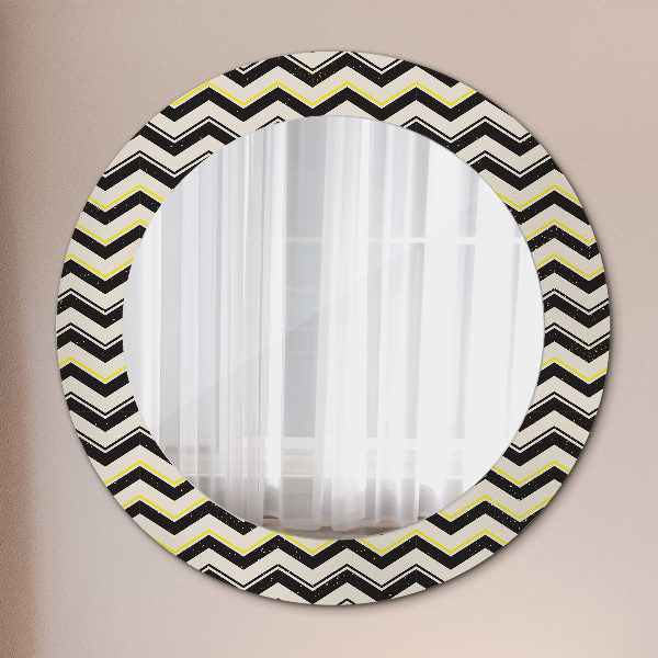 Miroir rond cadre avec impression Motif en zigzag