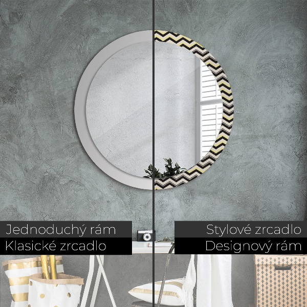 Miroir rond cadre avec impression Motif en zigzag