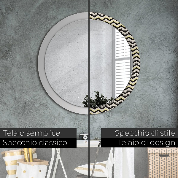 Miroir rond cadre avec impression Motif en zigzag