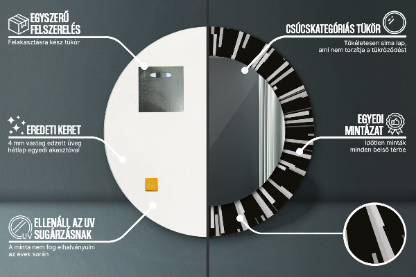 Miroir rond cadre avec impression Composition radiale