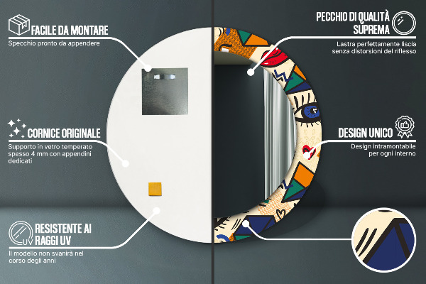 Miroir rond cadre avec impression Style pop art