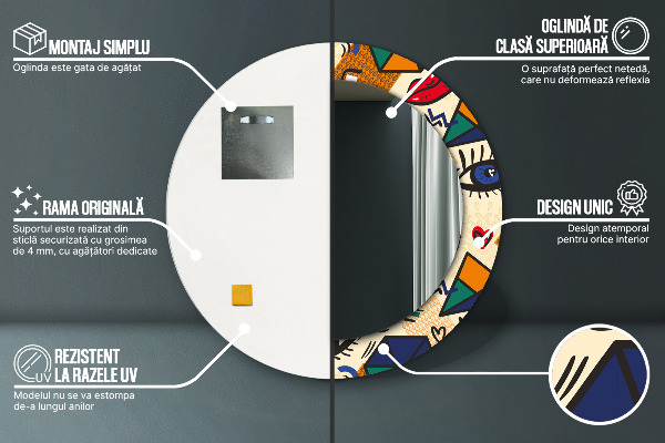 Miroir rond cadre avec impression Style pop art