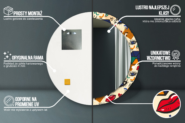 Miroir rond cadre avec impression Style pop art