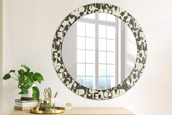 Miroir rond cadre avec impression Typographie abstraite