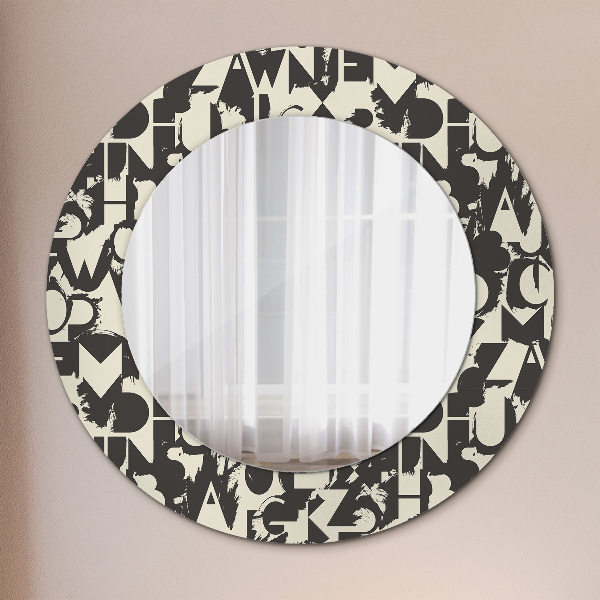 Miroir rond cadre avec impression Typographie abstraite