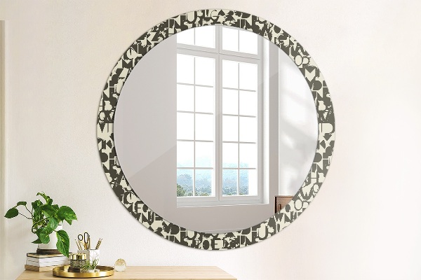 Miroir rond cadre avec impression Typographie abstraite