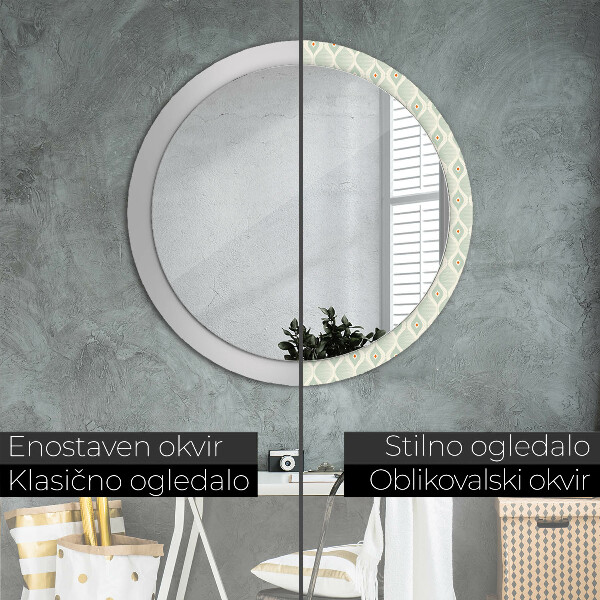 Miroir rond cadre avec impression Motif vintage léger