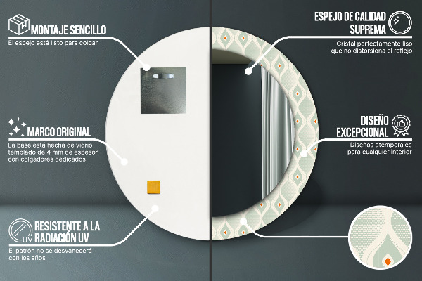 Miroir rond cadre avec impression Motif vintage léger