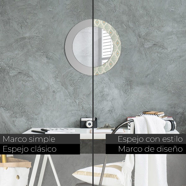 Miroir rond cadre avec impression Motif vintage léger