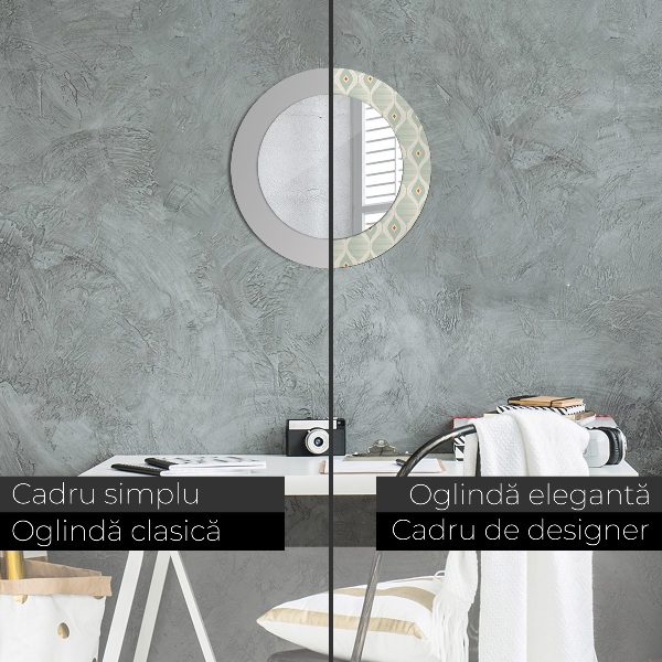 Miroir rond cadre avec impression Motif vintage léger