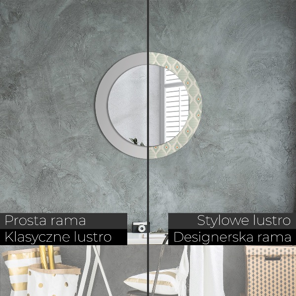 Miroir rond cadre avec impression Motif vintage léger