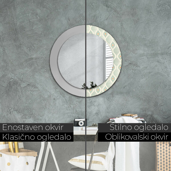 Miroir rond cadre avec impression Motif vintage léger