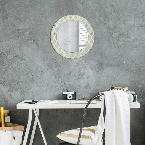 Miroir rond cadre avec impression Motif vintage léger