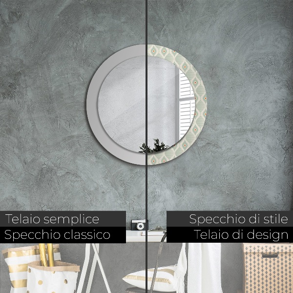 Miroir rond cadre avec impression Motif vintage léger