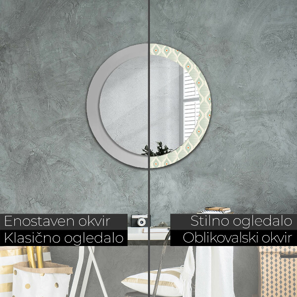 Miroir rond cadre avec impression Motif vintage léger