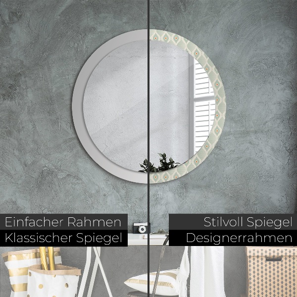 Miroir rond cadre avec impression Motif vintage léger