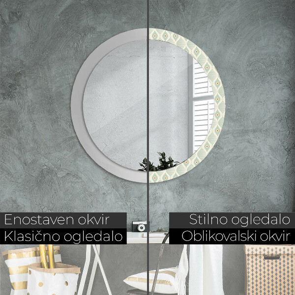 Miroir rond cadre avec impression Motif vintage léger