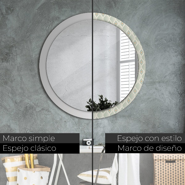 Miroir rond cadre avec impression Motif vintage léger