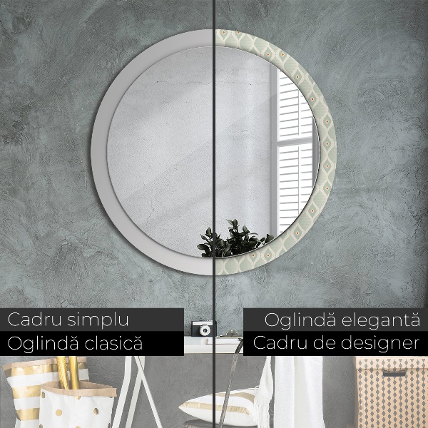 Miroir rond cadre avec impression Motif vintage léger