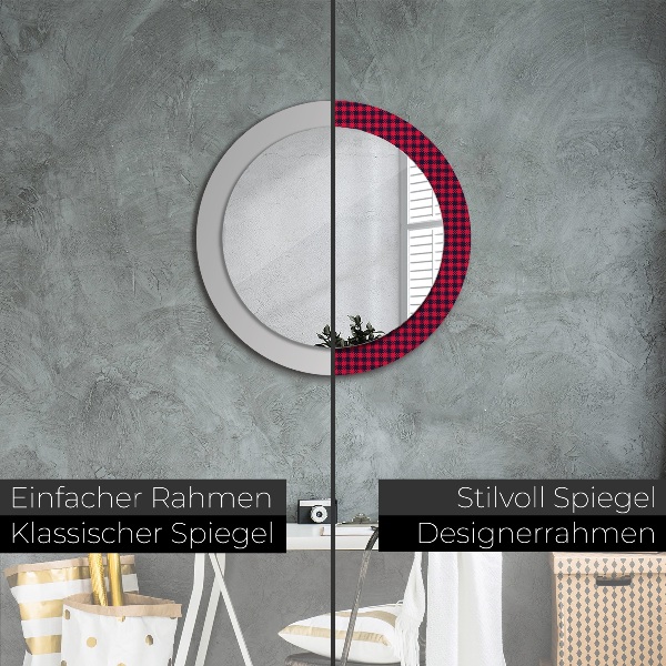 Miroir rond cadre avec impression Calandre rouge
