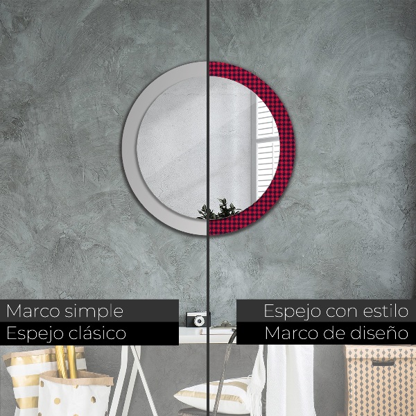 Miroir rond cadre avec impression Calandre rouge