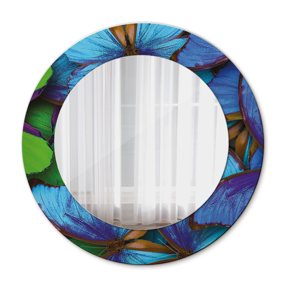 Miroir rond avec décoration Papillon bleu et vert