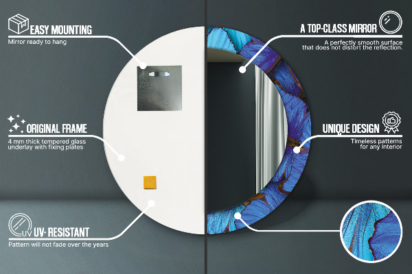 Miroir rond avec décoration Papillon bleu et vert