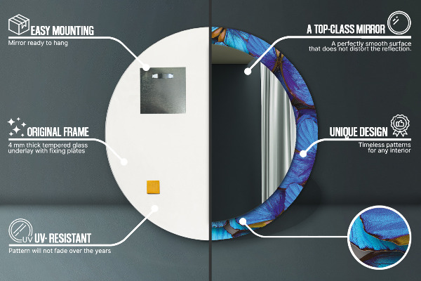 Miroir rond avec décoration Papillon bleu et vert