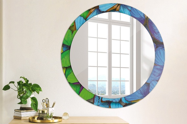 Miroir rond avec décoration Papillon bleu et vert