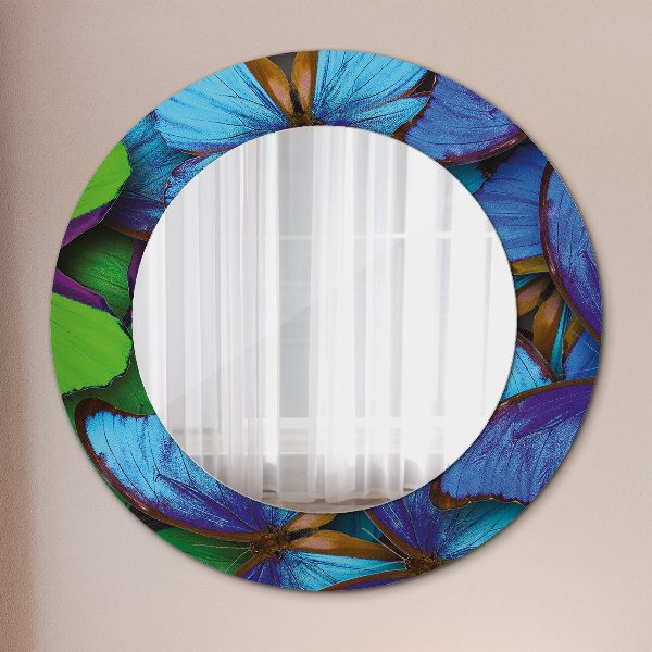 Miroir rond avec décoration Papillon bleu et vert