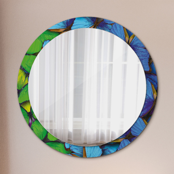 Miroir rond avec décoration Papillon bleu et vert