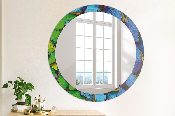 Miroir rond avec décoration Papillon bleu et vert