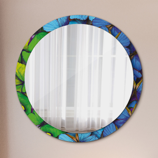 Miroir rond avec décoration Papillon bleu et vert