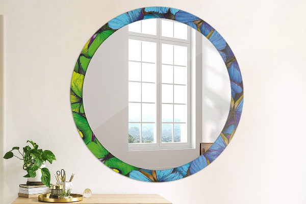 Miroir rond avec décoration Papillon bleu et vert