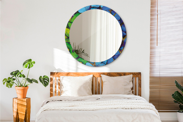 Miroir rond avec décoration Papillon bleu et vert